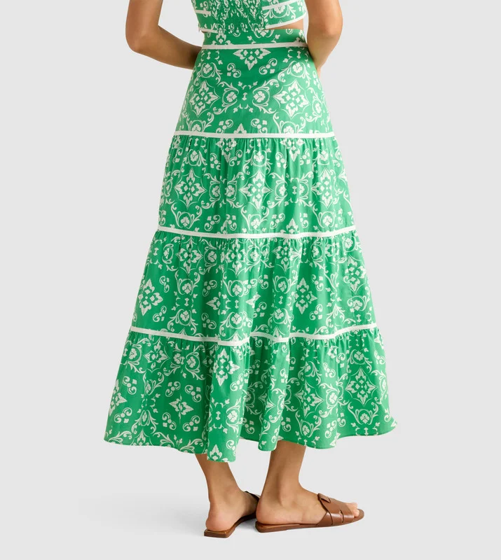 forever new  MONA Printed Binding Tiered Midi Skirt for Women | Best Price UAE